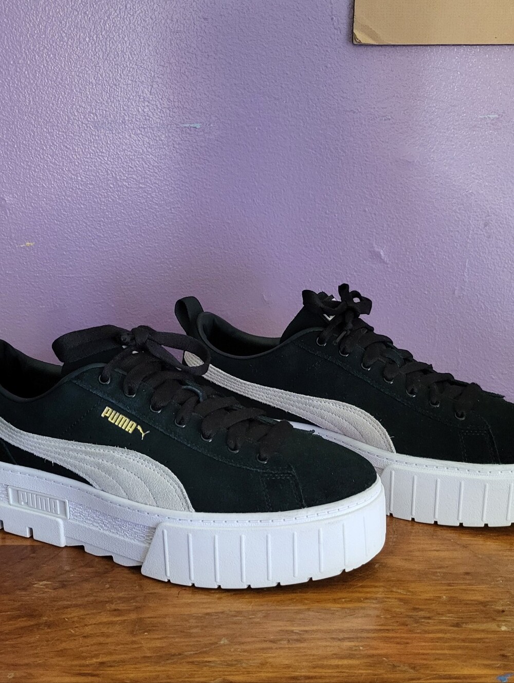 Womens Chunky Platform PUMA Lace-up Black White Suede Leather Sneakers Shoes 10 - Picture 3 of 11